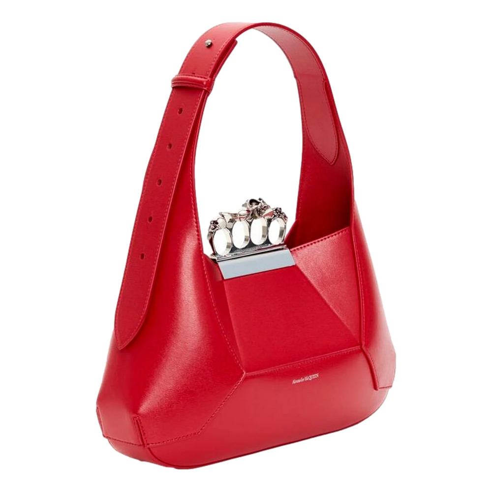Alexander McQueen The Jewelled Hobo Bag in Red Leather with Silver